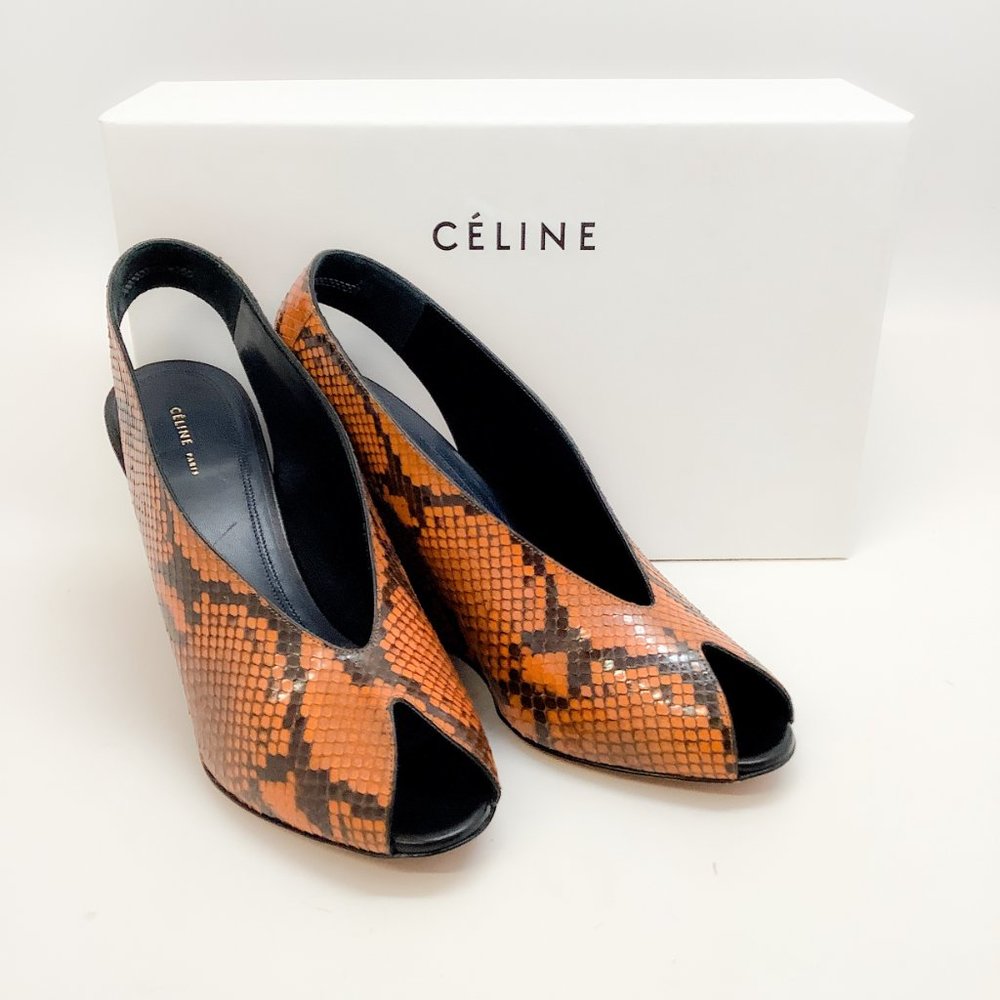 Celine Rust Python Peep Toe Wedges - Picture 6 of 9